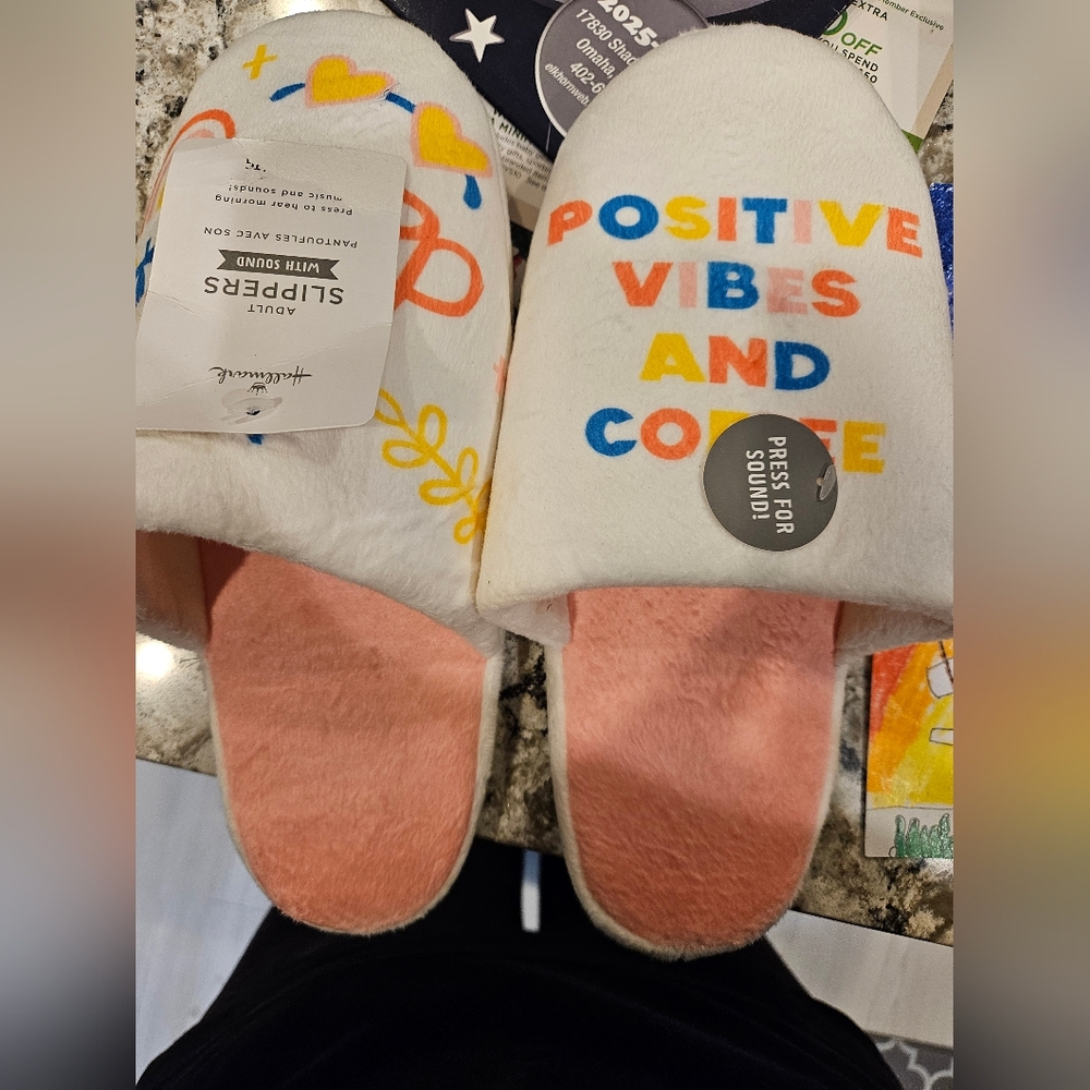 Hallmark Positive Vibes And Coffee Musical Slippers Up To 12.5 Women Slipon